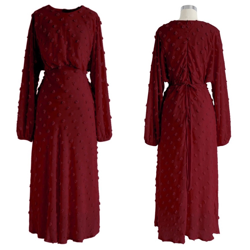 COTTON CANDY SHEER MIDI DRESS IN BURGUNDY - CHICWISH